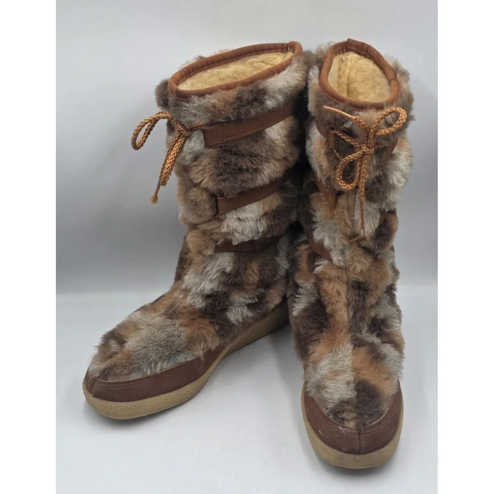 Snowland Vintage Yodelers 70s Brown Suede Faux Fur Snow Boots Womens 9
